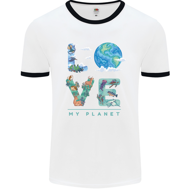 Love My Planet Climate Change Environment Mens White Ringer T-Shirt White/Black