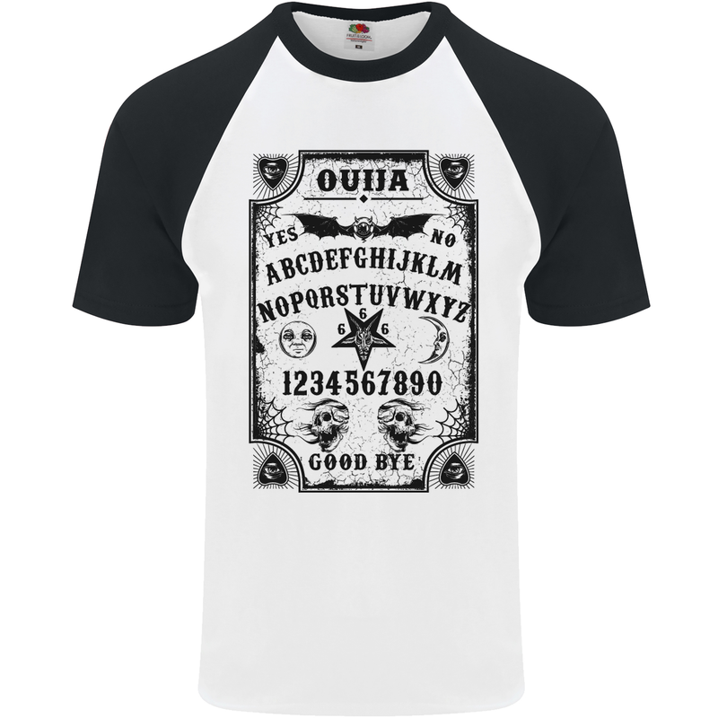 Ouija Board Voodoo Demons Spirits Halloween Mens S/S Baseball T-Shirt White/Black