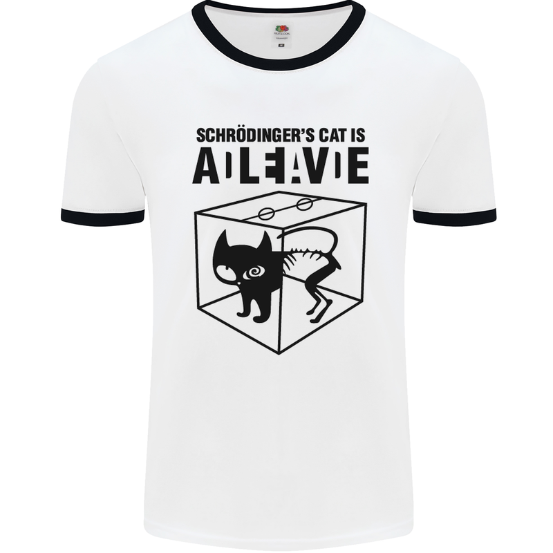 Schrodinger's Cat Science Geek Nerd Mens White Ringer T-Shirt White/Black