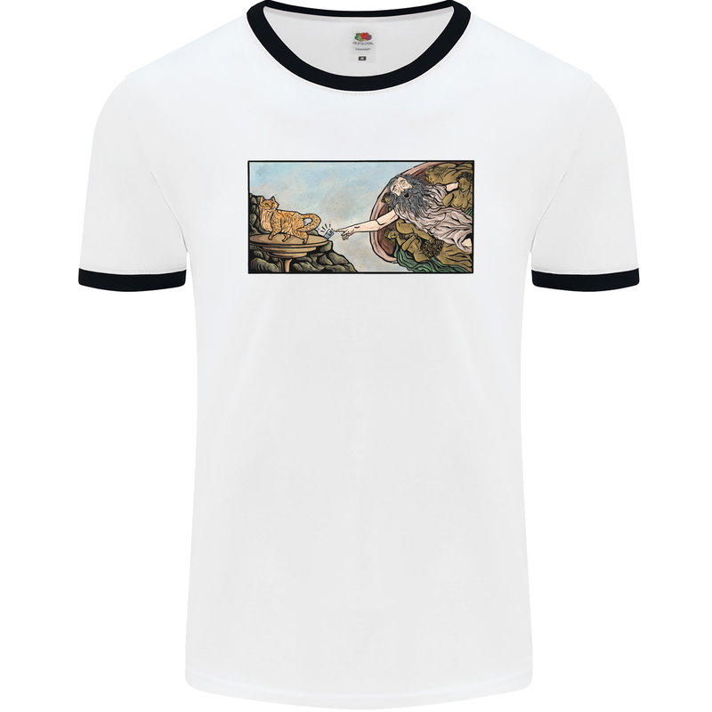 Funny Cat Creation Mens White Ringer T-Shirt White/Black