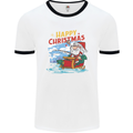 Santa Clause Fishing Funny Christmas Mens White Ringer T-Shirt White/Black