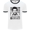 Pablo Escobar Mug Shot Mens White Ringer T-Shirt White/Black
