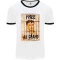 Free El Chapo Cocaine Drugs Cartel Mens White Ringer T-Shirt White/Black