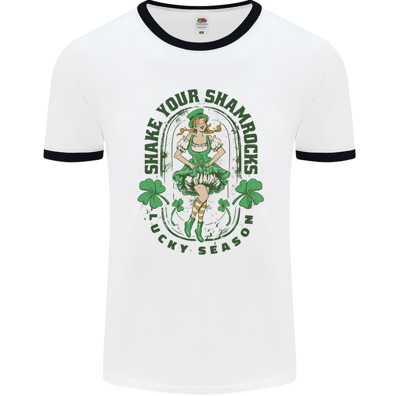 St Patricks Day Shake Your Shamrocks Mens Ringer T-Shirt White/Black