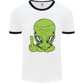 Angry Alien Finger Flip Funny Offensive Mens White Ringer T-Shirt White/Black