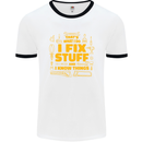 I Fix Stuff Funny Carpenter DIY Tradesman Mens White Ringer T-Shirt White/Black