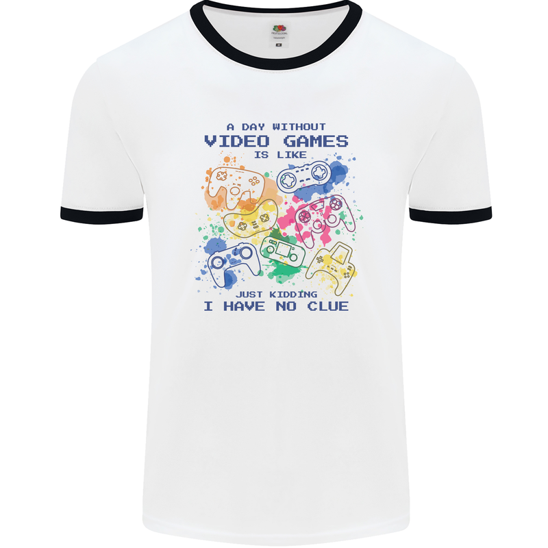 A Day Without Video Games Mens White Ringer T-Shirt White/Black