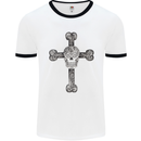 Day of the Dead Sugar Skull Cross Mens White Ringer T-Shirt White/Black