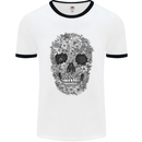 A Skull Made of Flowers Gothic Rock Biker Mens White Ringer T-Shirt White/Black