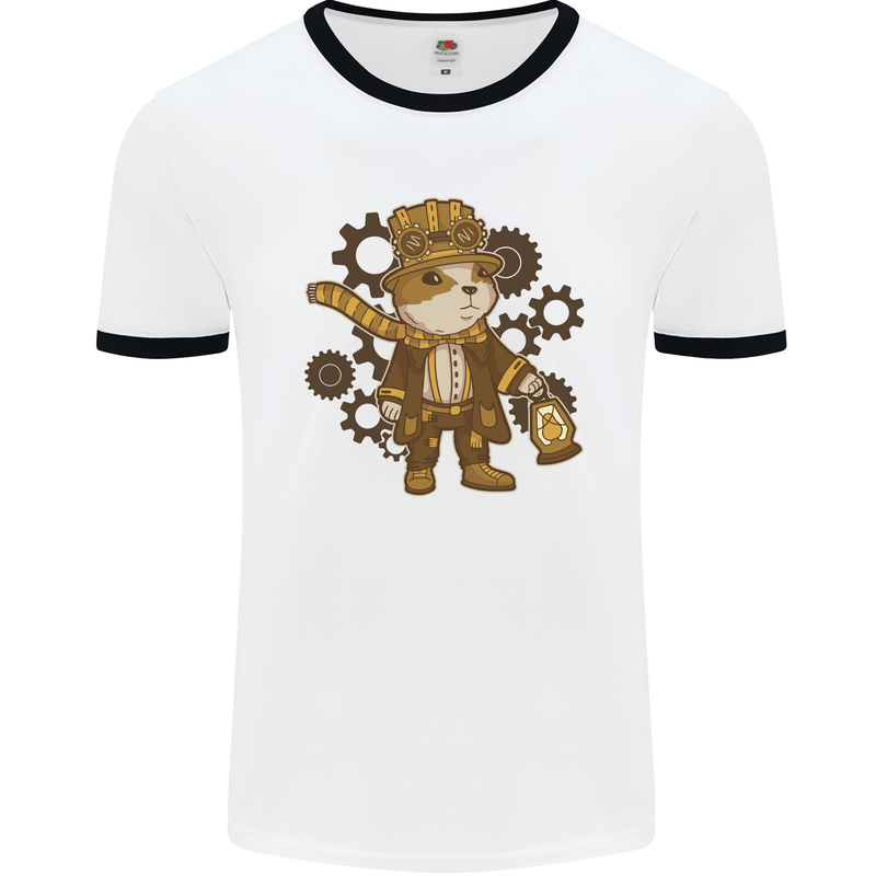 Steampunk Hamster Mens Ringer T-Shirt White/Black