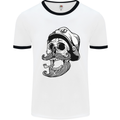 Old Sailor Skull Sailing Captain Mens White Ringer T-Shirt White/Black