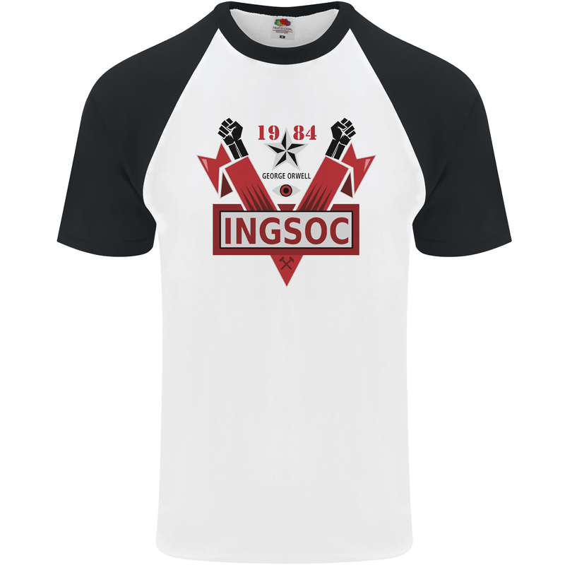 INGSOC George Orwell English Socialism 1994 Mens S/S Baseball T-Shirt White/Black