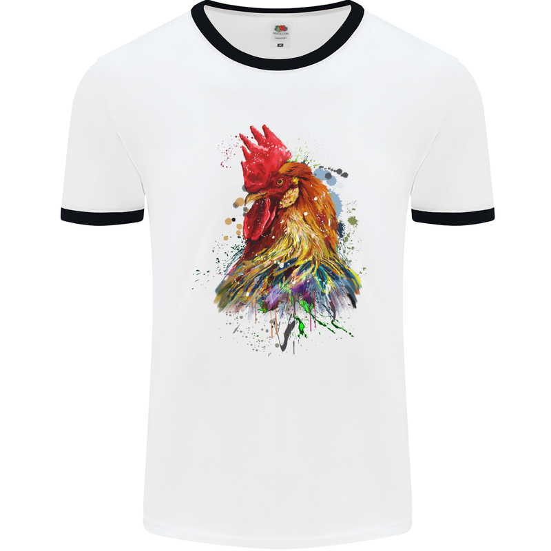 A Chicken Watercolour Mens White Ringer T-Shirt White/Black