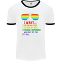 Want to Break Free Ride My Bike Funny LGBT Mens White Ringer T-Shirt White/Black