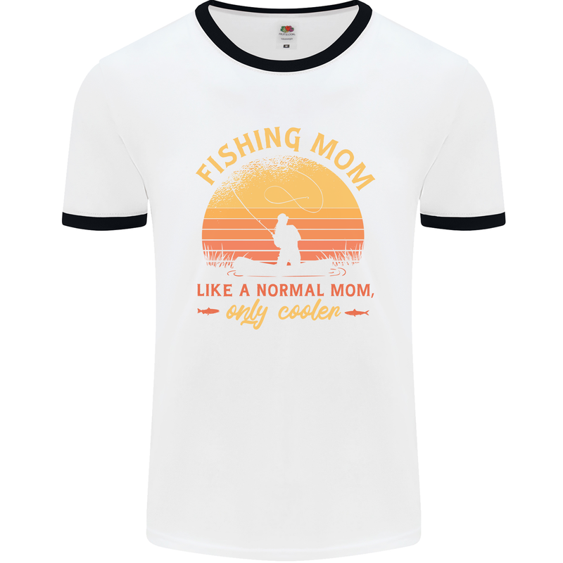 Fishing Mom Like a Normal but Cooler Mens White Ringer T-Shirt White/Black