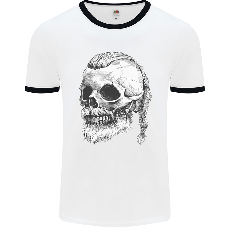 A Viking Skull Mens Ringer T-Shirt White/Black