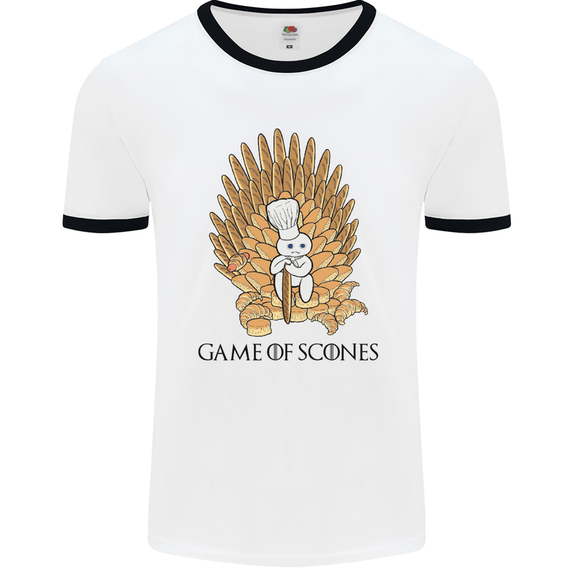 Game of Scones Funny Movie Parody GOT Mens White Ringer T-Shirt White/Black