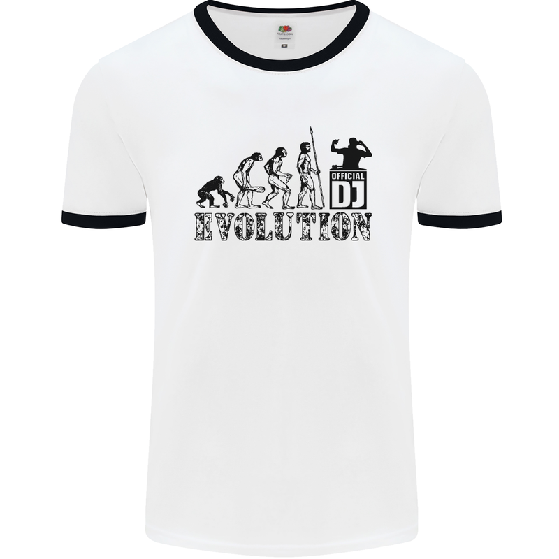 Evolution of a DJ Music DJing Vinyl Decks Mens White Ringer T-Shirt White/Black