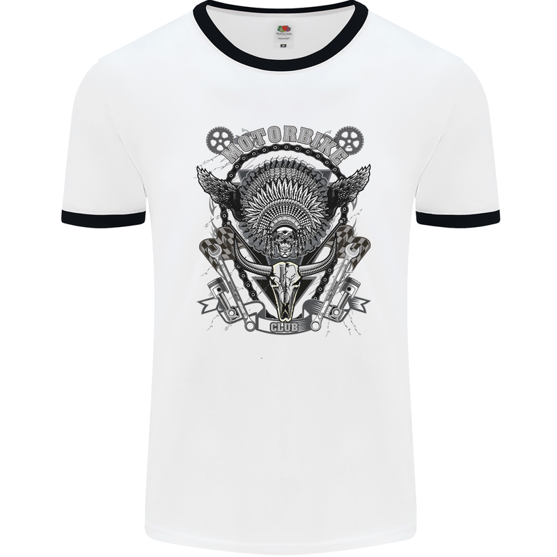 Motorbike Club Motorcycle Biker Mens White Ringer T-Shirt White/Black