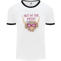 Not in the Mood Funny Highland Cow Mens White Ringer T-Shirt White/Black
