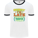 Sorry I'm Late Funny Slogan Distressed Mens White Ringer T-Shirt White/Black