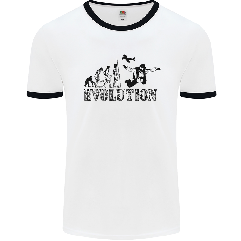 Evolution of a Skydiver Funny Skydiving Mens White Ringer T-Shirt White/Black