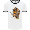 Steampunk Rhino Rhinoceros Mens White Ringer T-Shirt White/Black