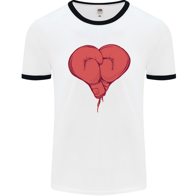 Heart Boxing Gloves Boxer MMA Muay Thai Mens White Ringer T-Shirt White/Black