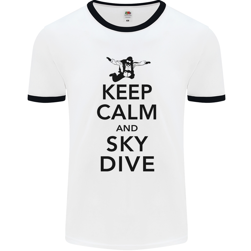 Keep Calm and Skydive Funny Skydiving Mens White Ringer T-Shirt White/Black