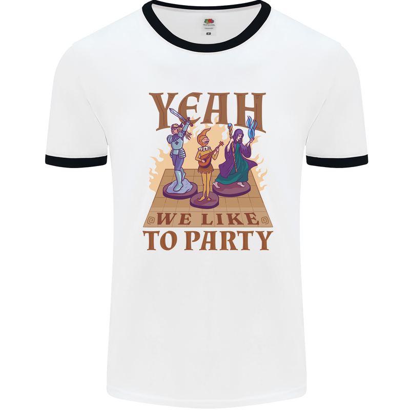 RPG Yeah We Like to Party Role Playing Game Mens White Ringer T-Shirt White/Black