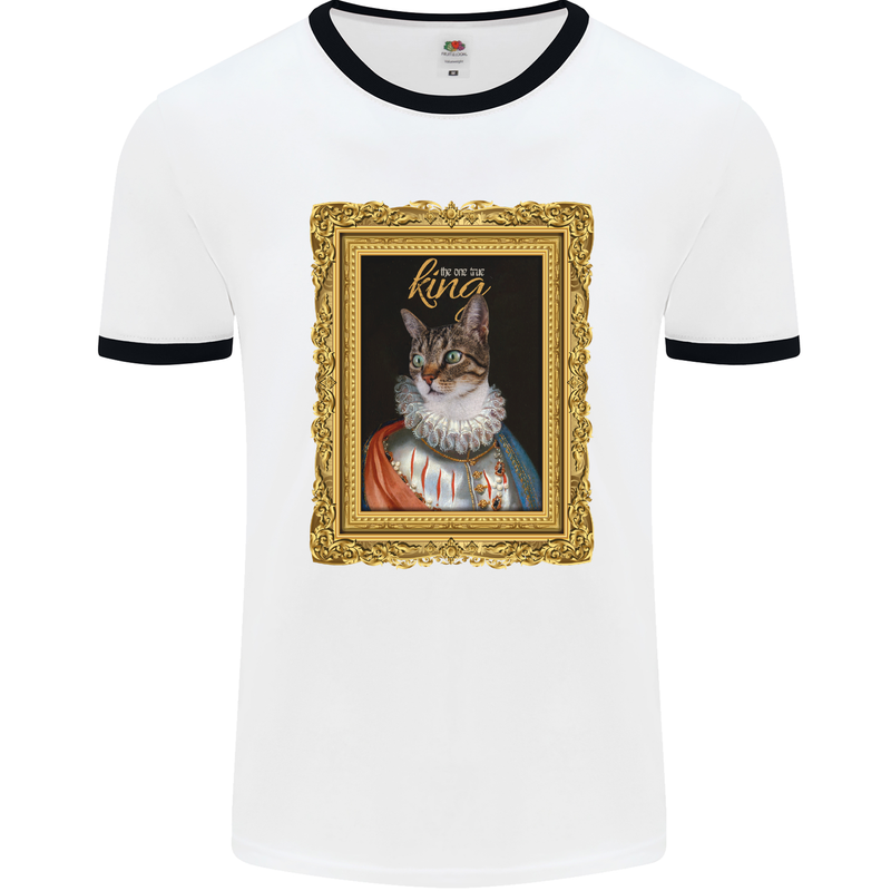 The One True Cat King Funny Mens White Ringer T-Shirt White/Black