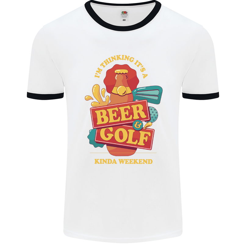 Beer and Golf Kinda Weekend Funny Golfer Mens White Ringer T-Shirt White/Black