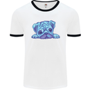 A Blue Watercolour Pug Mens White Ringer T-Shirt White/Black