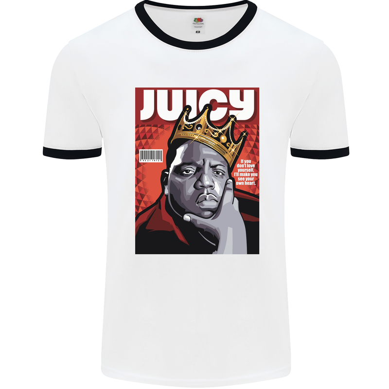 Juicy Rap Music Hip Hop Rapper Mens White Ringer T-Shirt White/Black