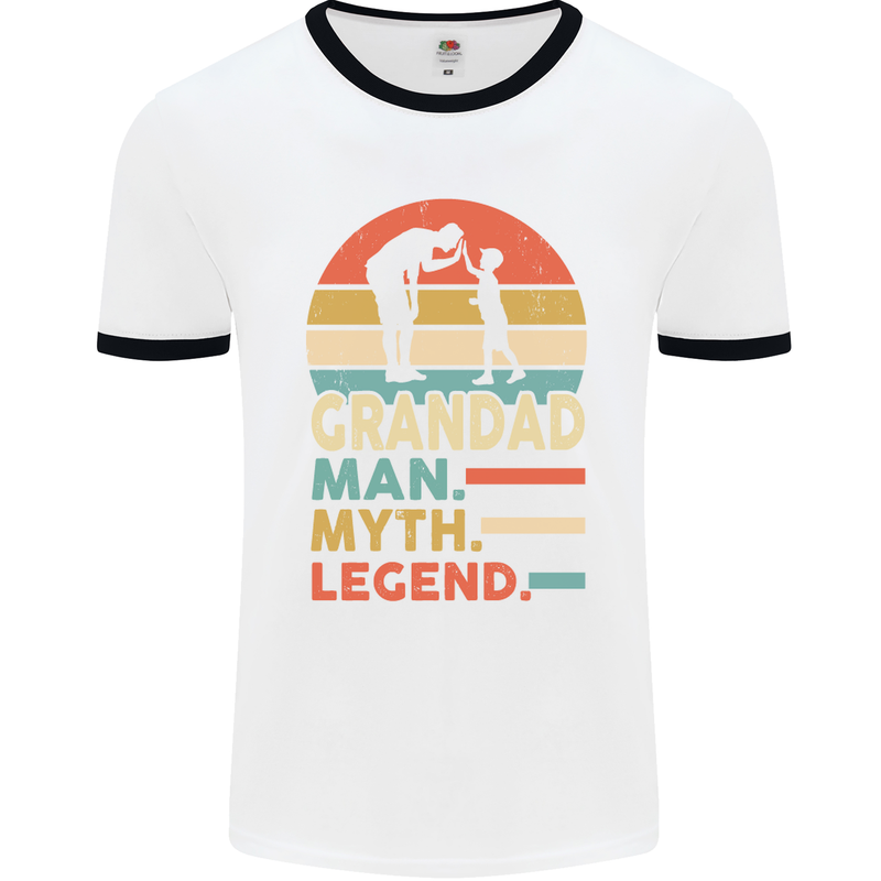 Grandad Man Myth Legend Funny Fathers Day Mens Ringer T-Shirt White/Black