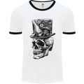 Steampunk Skull With Top Hat Mens White Ringer T-Shirt White/Black