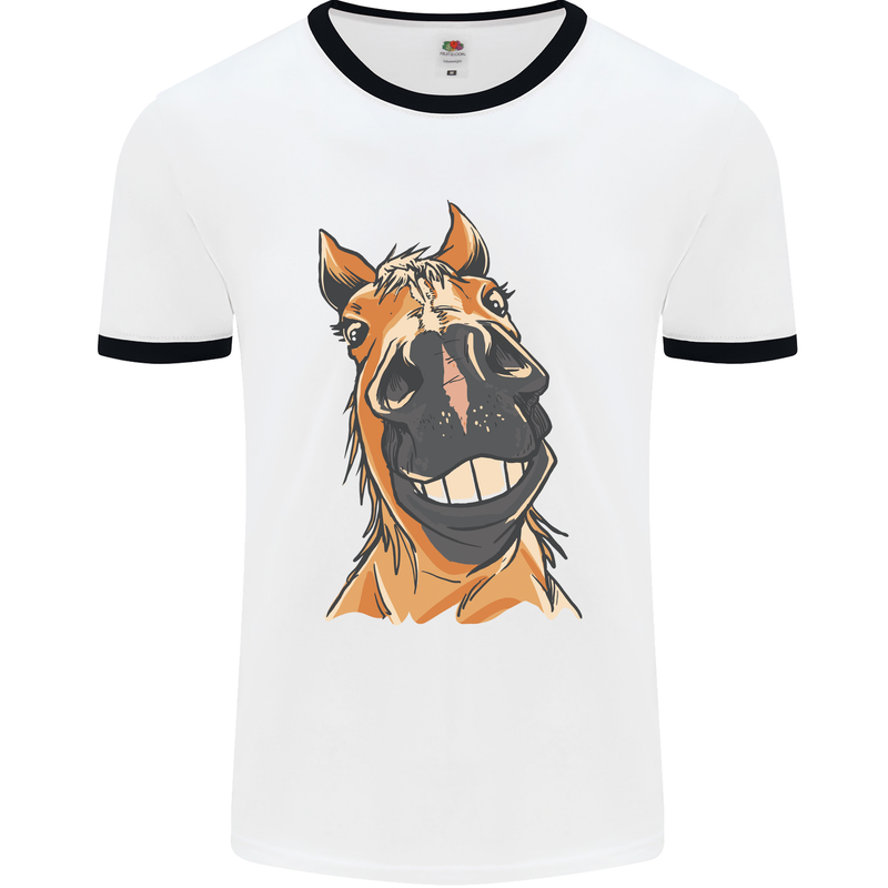 Horse Chops Equestrian Riding Mens White Ringer T-Shirt White/Black