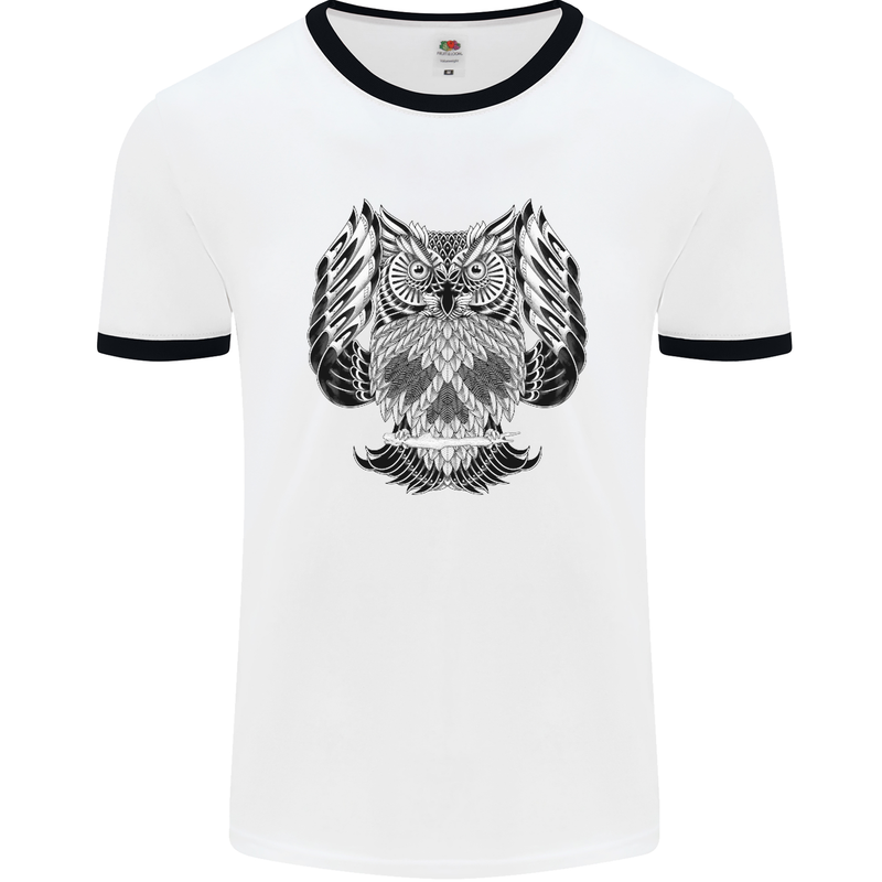 Owl Skull Ornathology Mens White Ringer T-Shirt White/Black