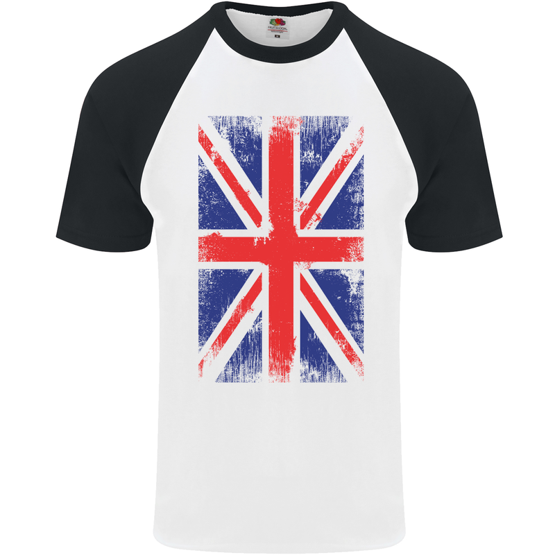 Union Jack British Flag Great Britain Mens S/S Baseball T-Shirt White/Black