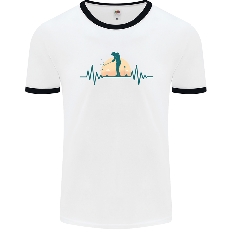 Golf Heartbeat Pulse Mens White Ringer T-Shirt White/Black