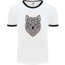 Mandala Wolf Mens White Ringer T-Shirt White/Black