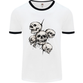 5 Skulls Demons Biker Gothic Heavy Metal Mens White Ringer T-Shirt White/Black