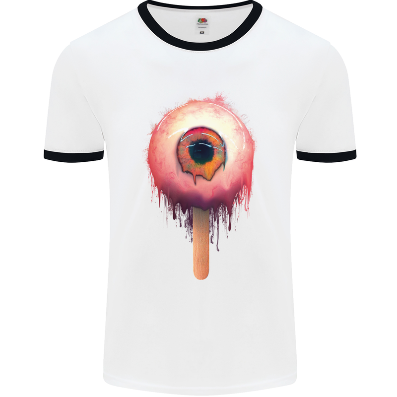 Eyesicle Horror Hangover Eye Gothic Demon Mens White Ringer T-Shirt White/Black