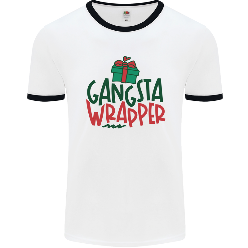 Gangsta Wrapper Funny Christmas Present Mens White Ringer T-Shirt White/Black