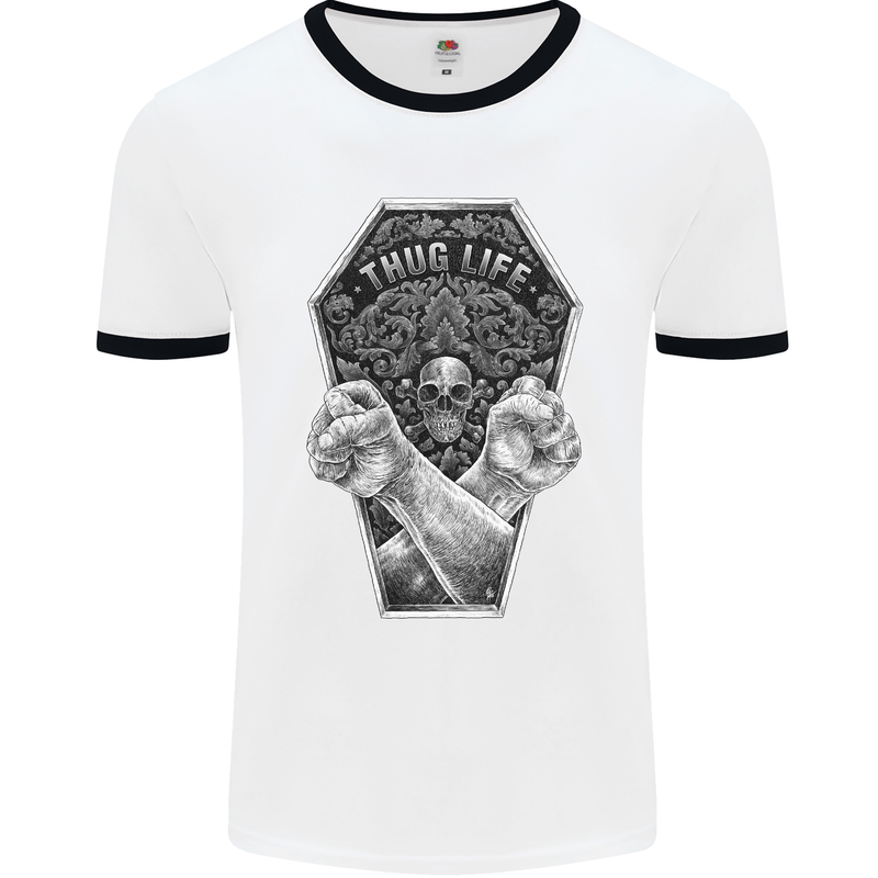 Thug Life Skulls Mens White Ringer T-Shirt White/Black