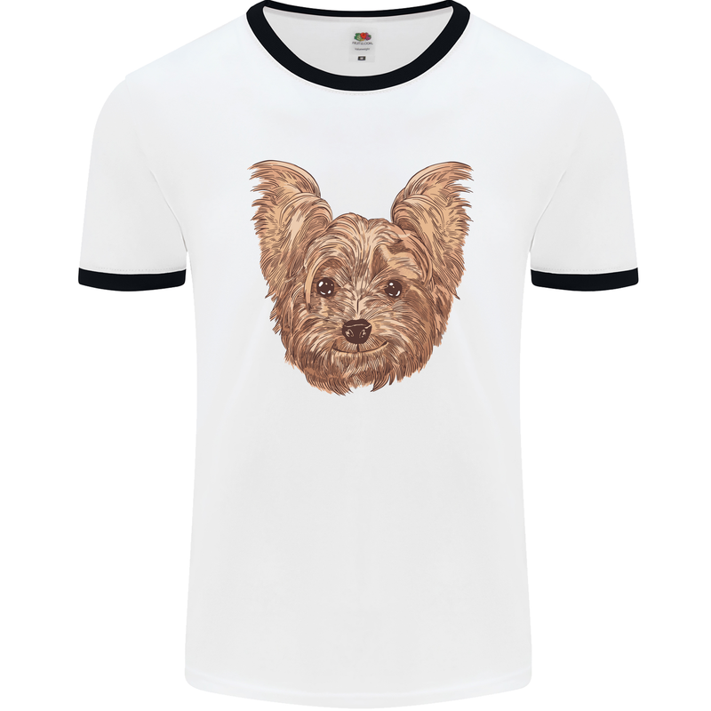 Dogs Smiling Yorkshire Terrier Mens White Ringer T-Shirt White/Black