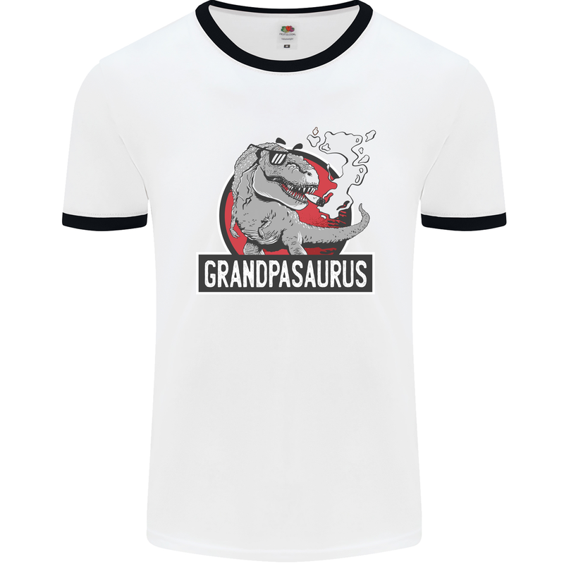 Grandpa Grandpasaurus Grandparent's Day Mens White Ringer T-Shirt White/Black