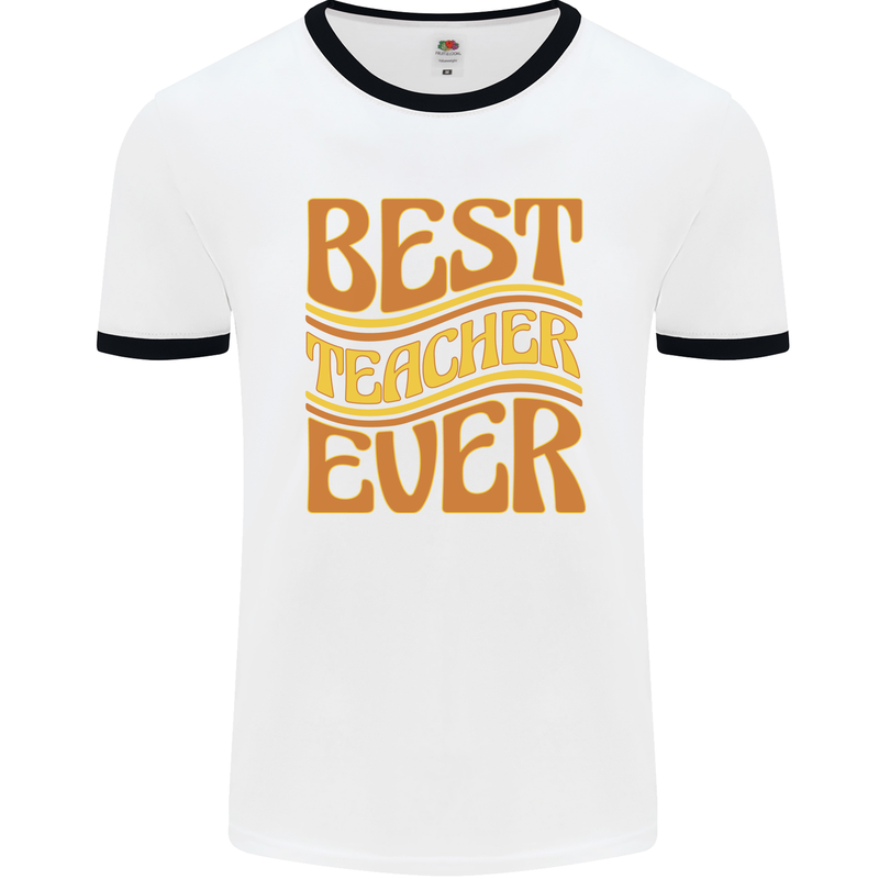 Best Teacher Ever Teaching Maths English Mens Ringer T-Shirt White/Black