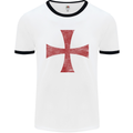 Knights Templar Cross Fancy Dress Outfit Mens White Ringer T-Shirt White/Black