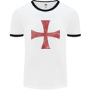 Knights Templar Cross Fancy Dress Outfit Mens White Ringer T-Shirt White/Black